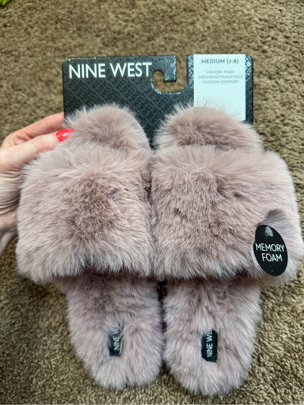Nine West Women's Plush Memory Foam Slippers - Dusty Pink